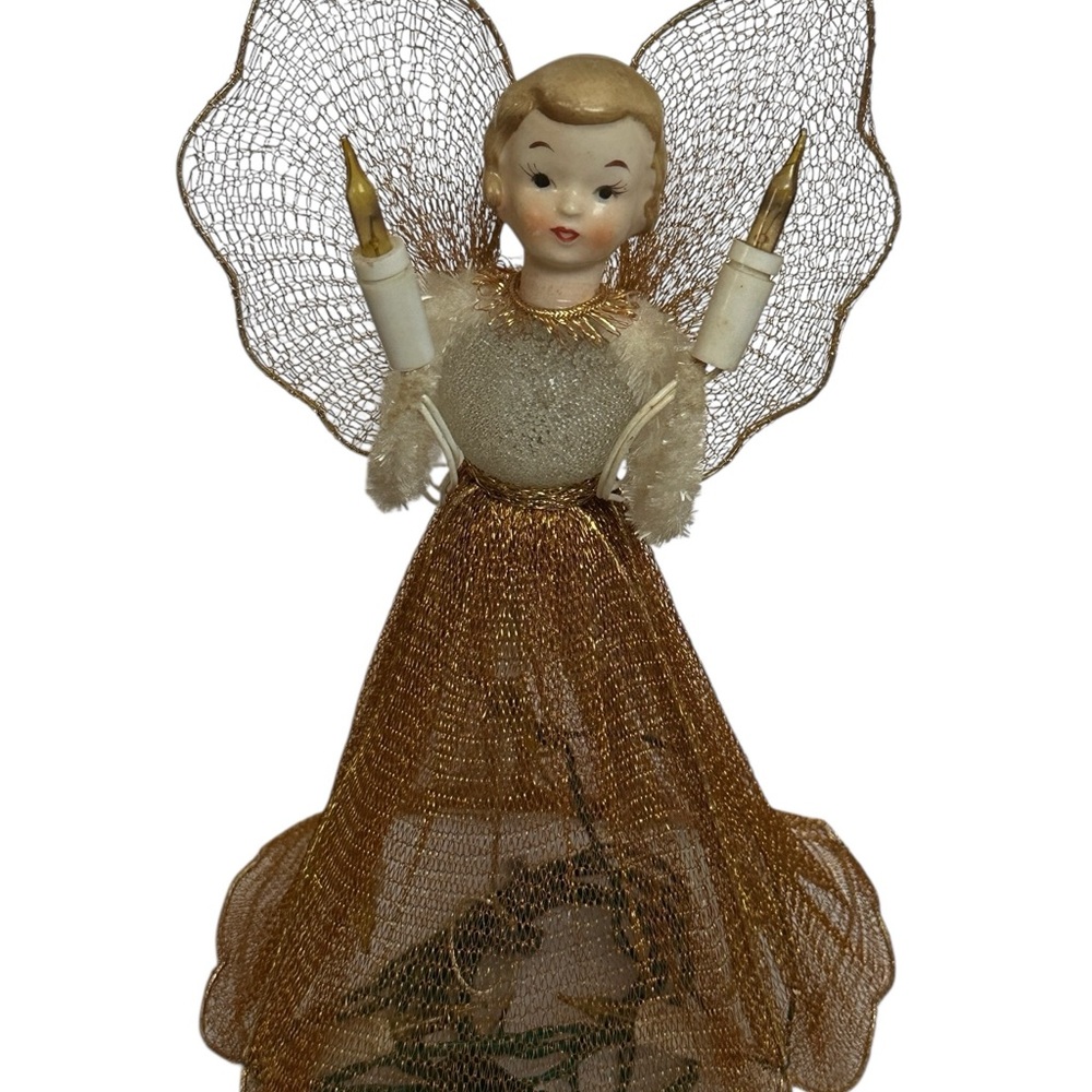 Vintage Angel Tree Topper with Gold Wings Working